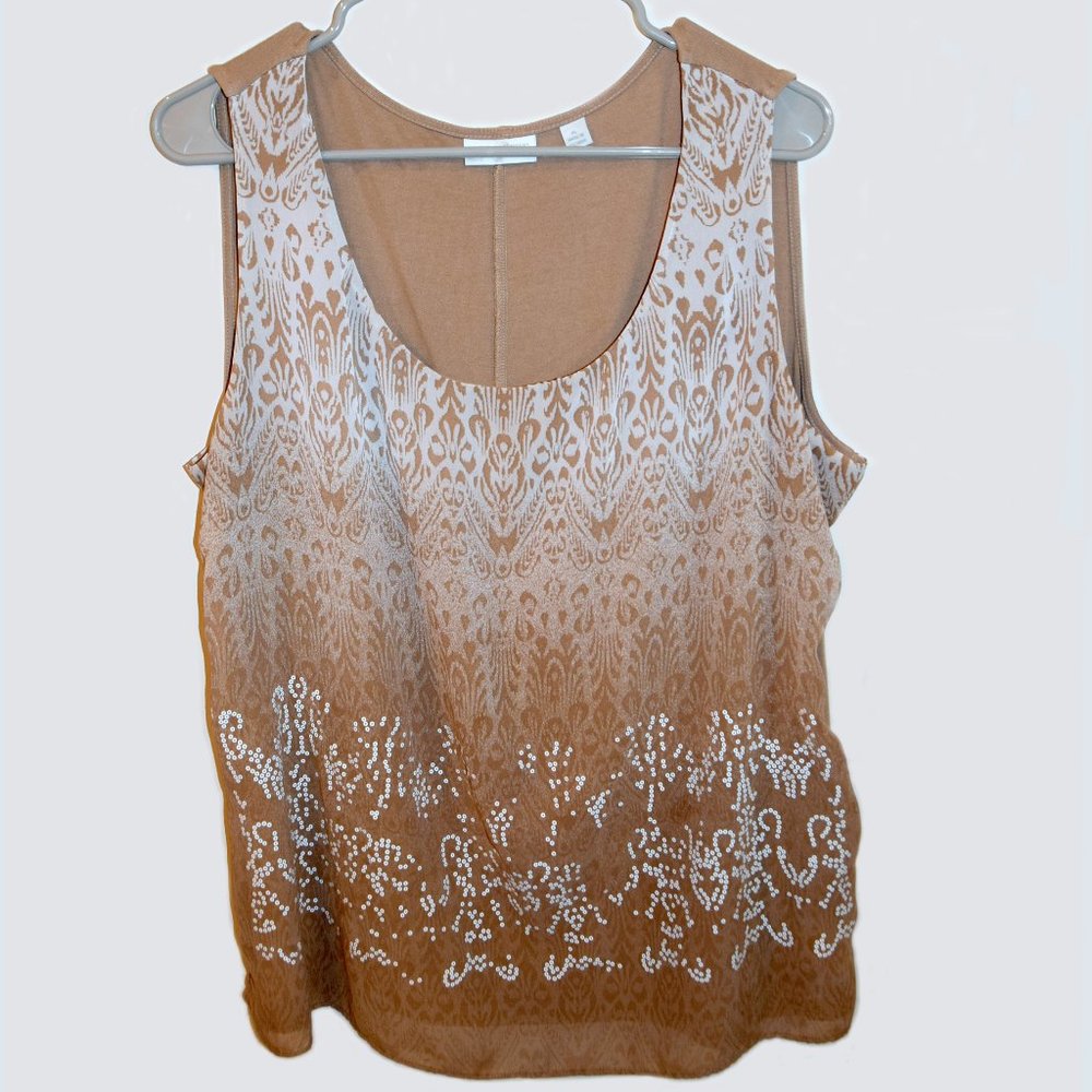 New York and Company Tan Sleeveless Dress Shirt